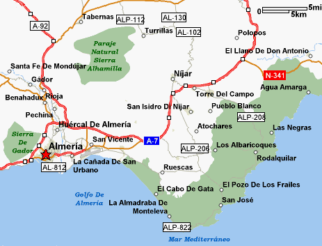 mapa dela zona de almeria - parque natural cabo de gata nijar